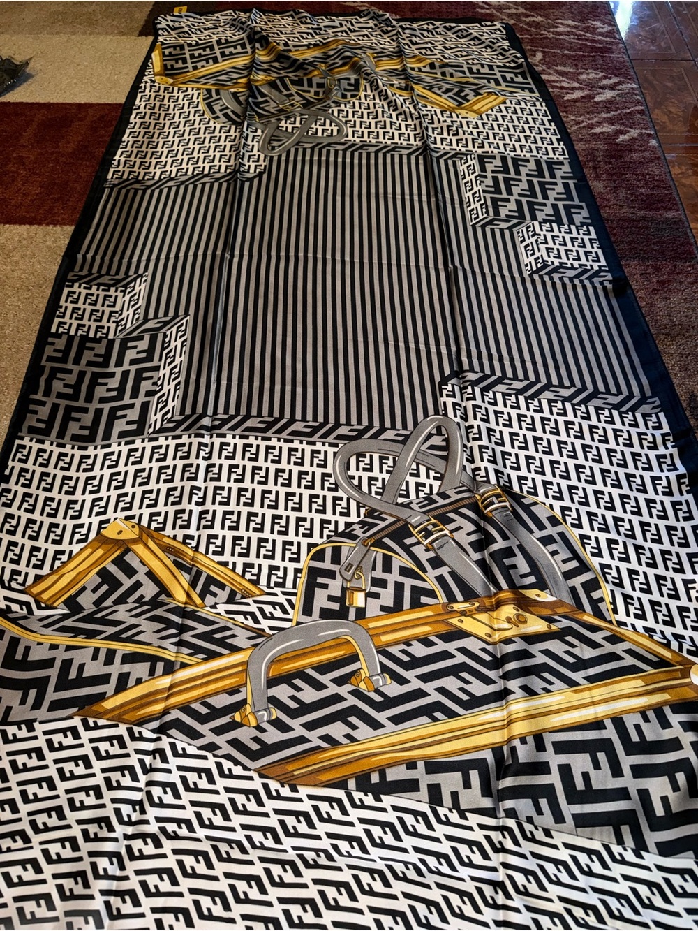 “Get You A Bag” Black/Gray 100% Silk Scarf Wrap- 6ftx2.5ft NWT